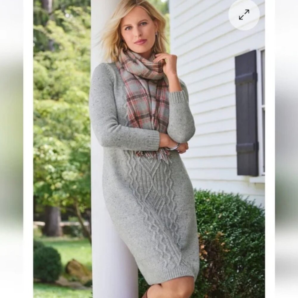 Talbots Cable Knit Gray Sweater Dress With Multi-Colored Speckles All Over Sz M